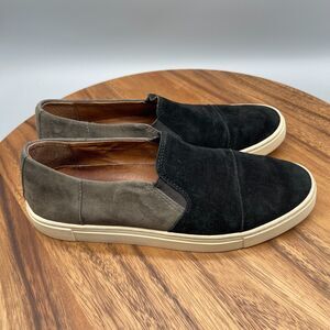 FRYE Gemma Shoes Womens Size 7.5 M Black & Gray Suede Leather Slip On Comfort